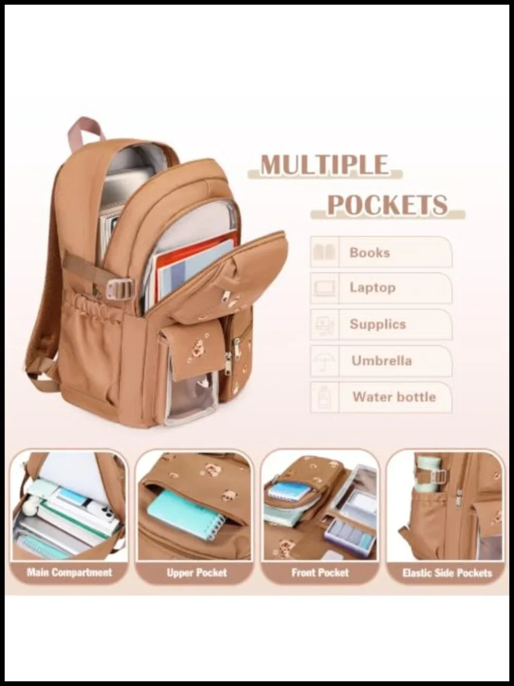 Girls Embroidered Backpack Set with Lunch Bag & Pencil Case, School & Travel,